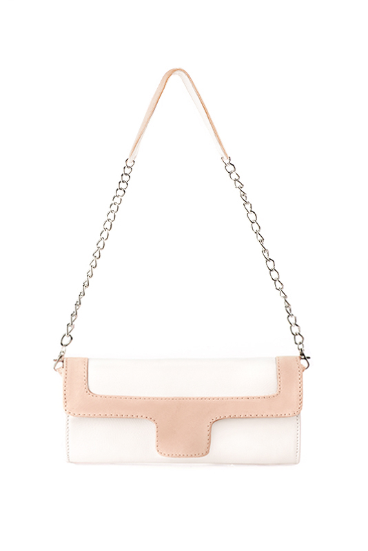 Dress clutch for wedding and parties in off white and powder pink leather - Top view
